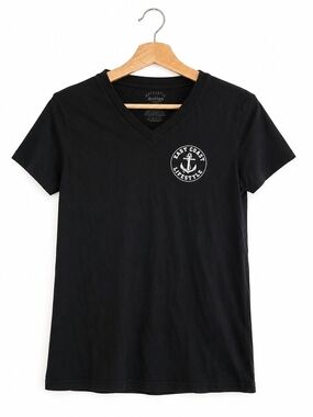 Authentic East Coast Lifestyle Womens Black V-neck Tee Sz M Nautical Coastal